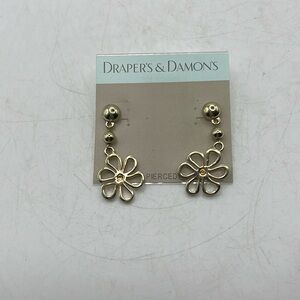 NWT Drapers & Damons Pierced Ears Earrings Jewelry Dangle Flower Gold Tone Boho
